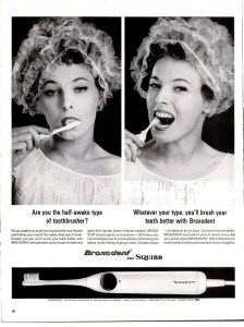 Historical ad of a woman brushing her teeth