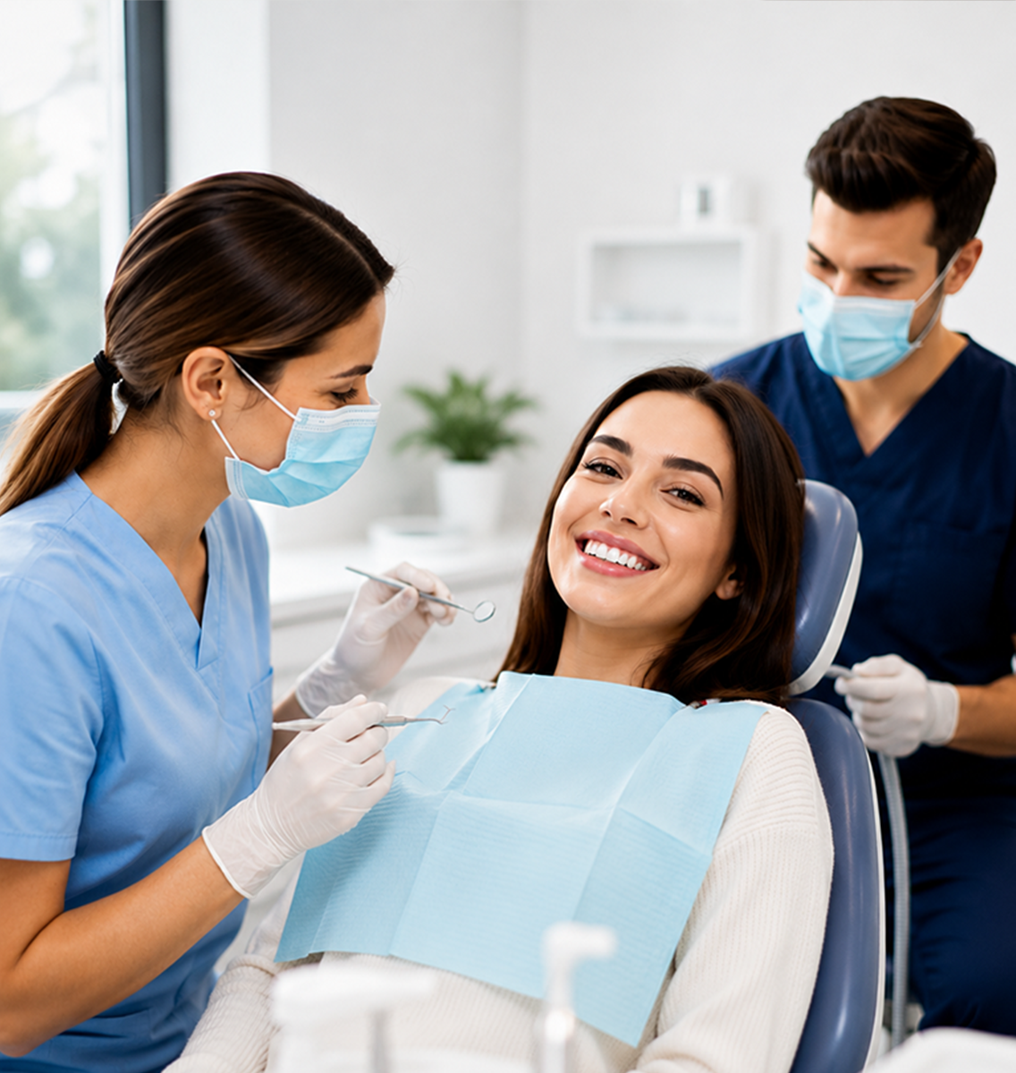 Routine oral health assessment with patient receiving personalized dental care.