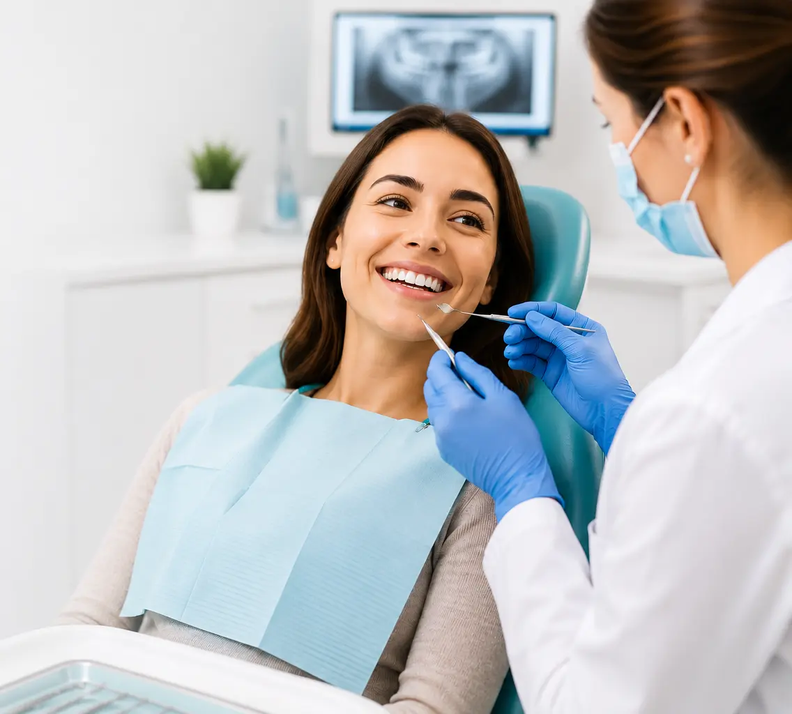 Dentist evaluating oral health during a comfortable preventive care appointment.
